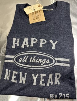Happy All Things New Year, Short Sleeve Tee Shirt, Crew Neck, Heather Midnight Navy