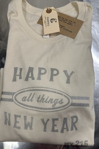 Happy All Things New Year, Short Sleeve Tee Shirt, Crew Neck, Natural, 100% Cotton