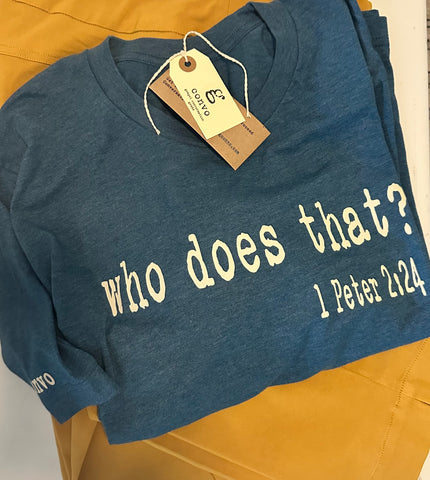 Who Does That? Short Sleeve Tee, Crew Neck, Heather Steel Blue