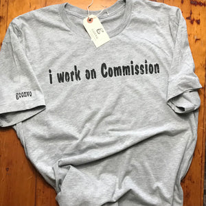 "i work on Commission", Short Sleeve Tee Shirt, Crew Neck, Heather Athletic Gray