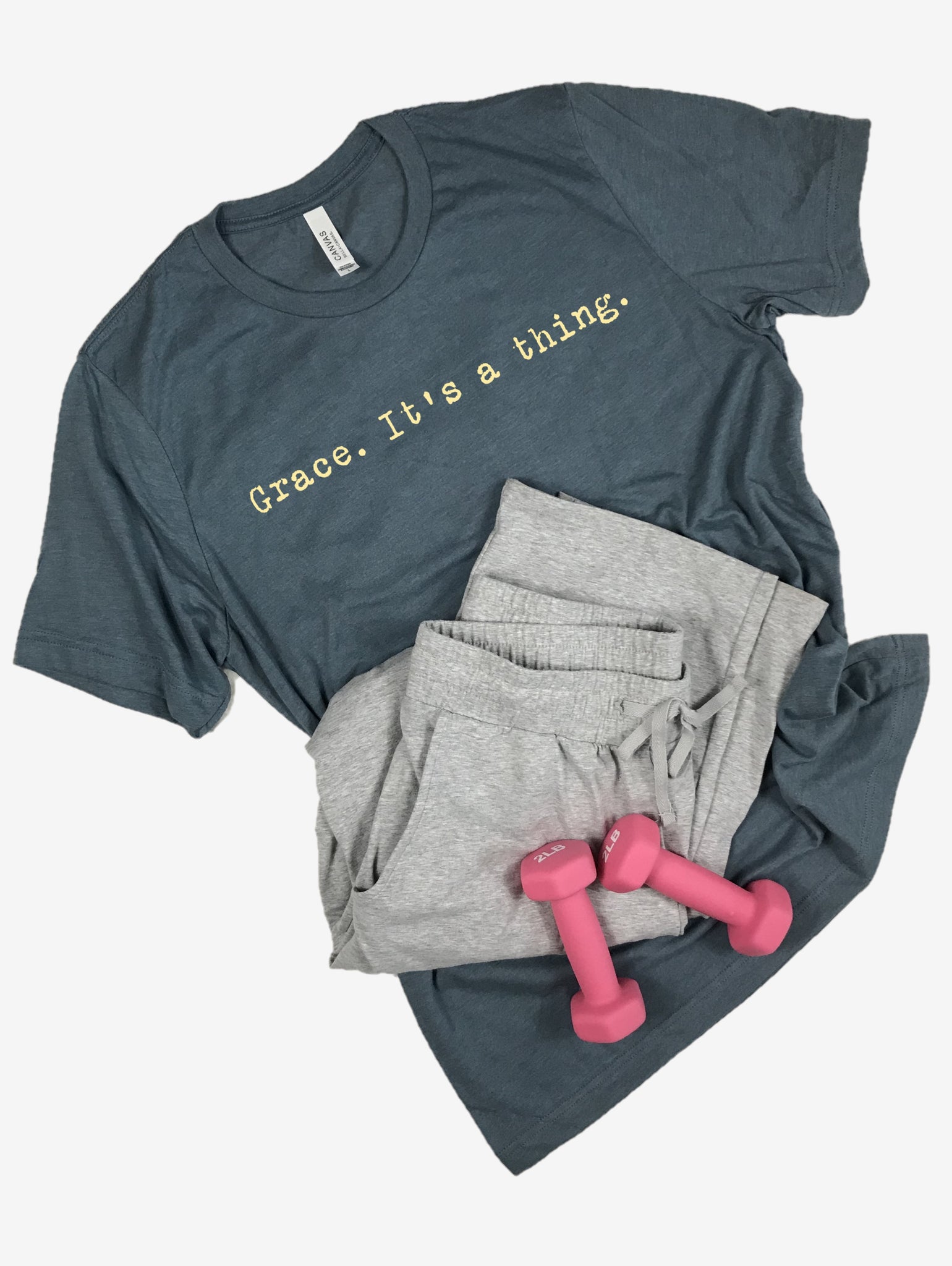 "Grace. It's a thing." Short Sleeve Tee Shirt, Crew Neck, Heather Slate