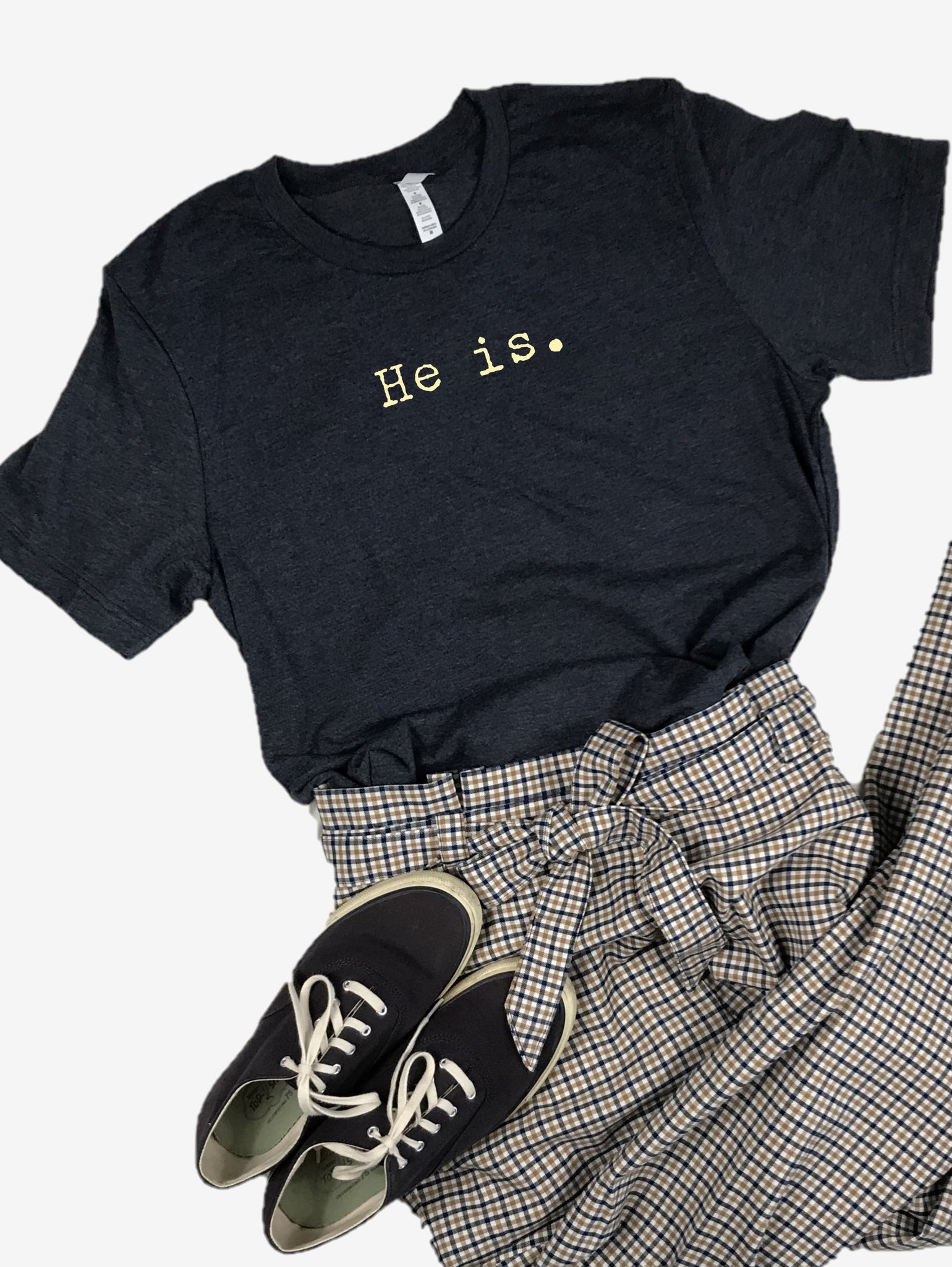 "He is." Short Sleeve Tee Shirt, Crew Neck, Heather Midnight Navy