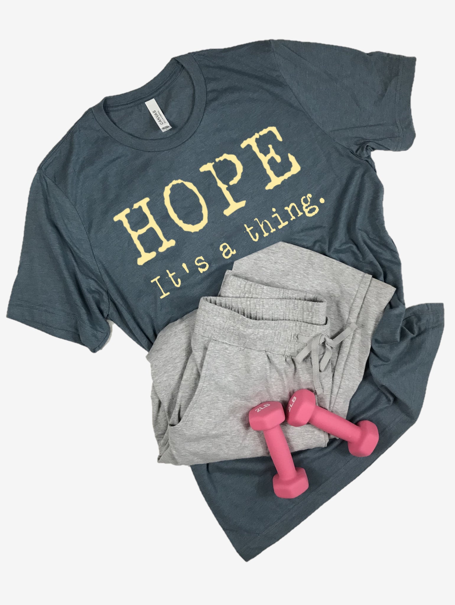 "Hope. It's a thing." Short Sleeve Tee Shirt, Crew Neck, Slate Blue