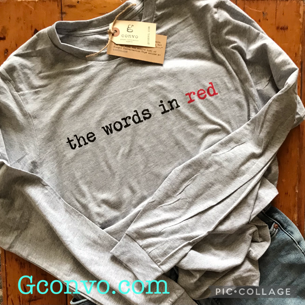 "the words in red" Long Sleeve, Crew Neck Tee, Heather Athletic Gray