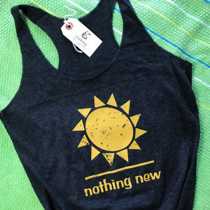"nothing new" (under the sun) Racerback Women's Layering Tank Heather Navy